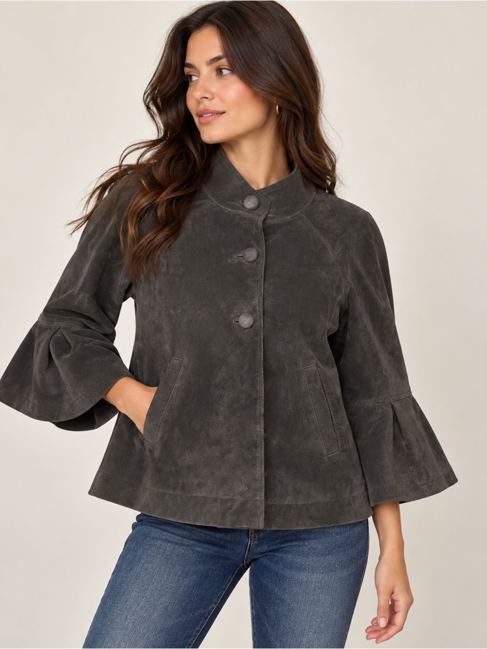 Two Star Dog Women’s Chocolate Brown Genuine Suede Bell Sleeve Jacket Retro